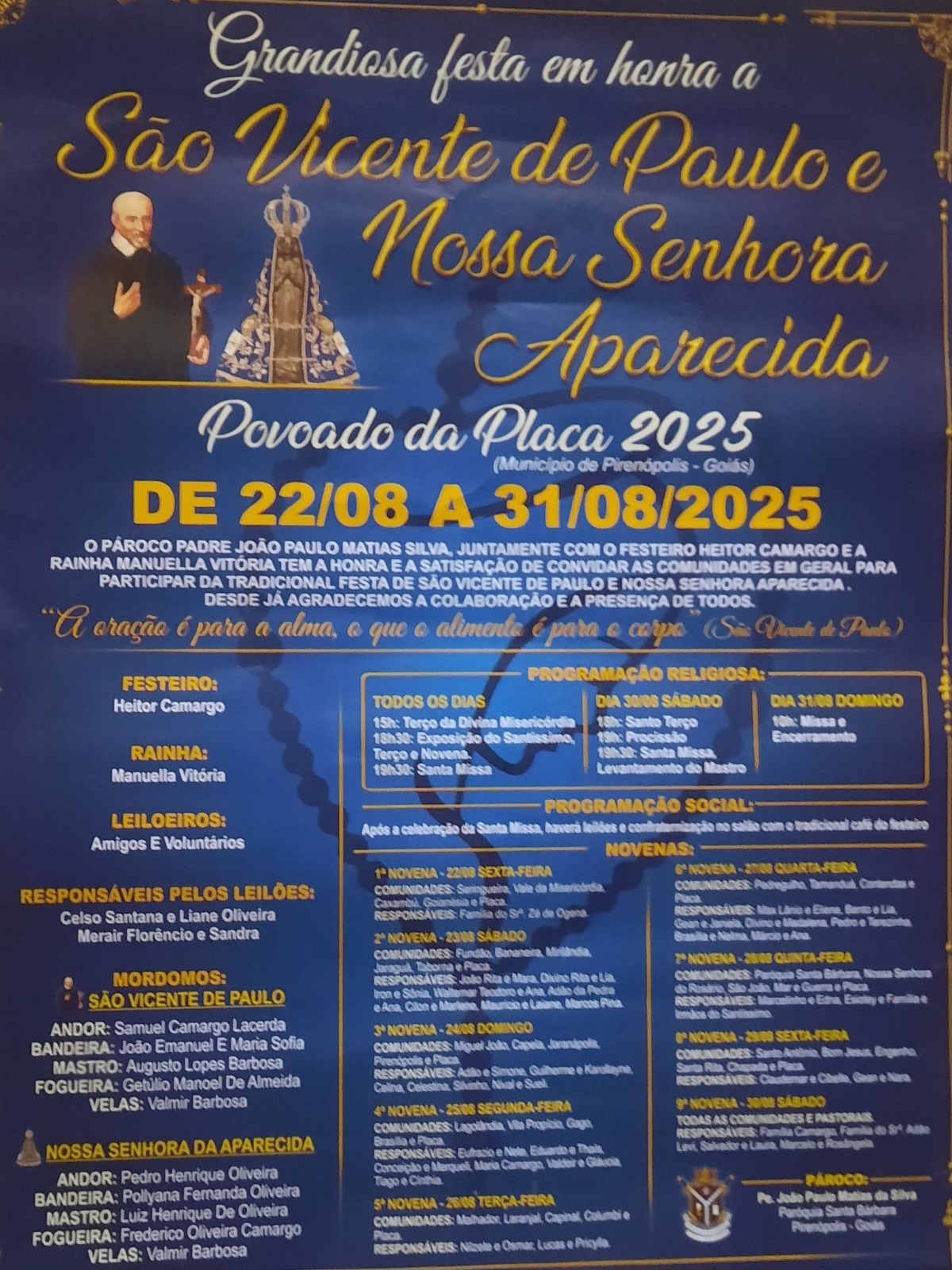 Grandiosa festa em honra a São Vicente de Paulo e Nossa Senhora Aparecida 2025, no povoado da Placa